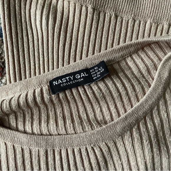 Nasty Gal Taupe Two Piece Sweater Skirt Set, Size 10 - Picture 2 of 7